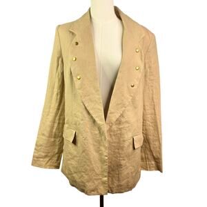Anthropologie Madchen Womens Classic linen Blazer beige Long Sleeve Size small